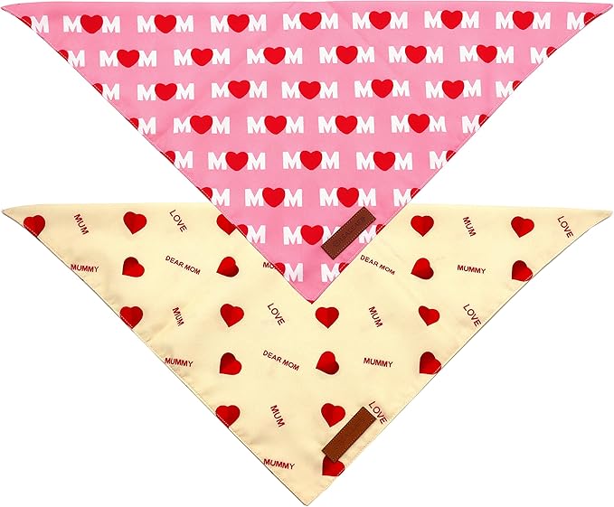 Realeaf Mothers Day Dog Bandanas 2 Pack, Reversible I Love My Mom Pet Scarf for Boy and Girl, Premium Durable Fabric, Valentines Day Bandana for Small Medium Large and Extra Large Dogs (X-Large)