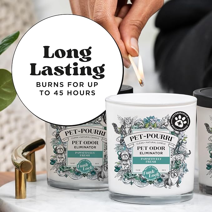 Pet-Pourri Pawsitively Fresh Pet Odor Deodorizer Candle, Burns Up to 45 Hours, Aromatherapy & Air Freshener with Essential Oils, Plant Based Ingredients & Wax, Vet Approved, Jasmine Pear Scent