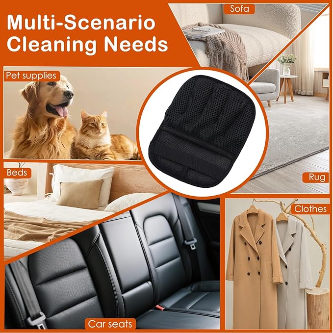 Pet Hair Removal Gloves 2-Pack - Upgraded Five-Finger Electrostatic Cats & Dogs Hair Brush Shedding | Reusable Pet Hair Remover Tool for Laundry, Furniture, Car Seat (Black)