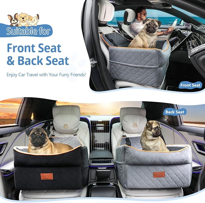 Dog Seat for Small Medium Dogs - 0-35 lbs, Memory Foam Booster Seat with Adjustable Leashes, Elevated Dog Car Travel Bed with Storage Pockets