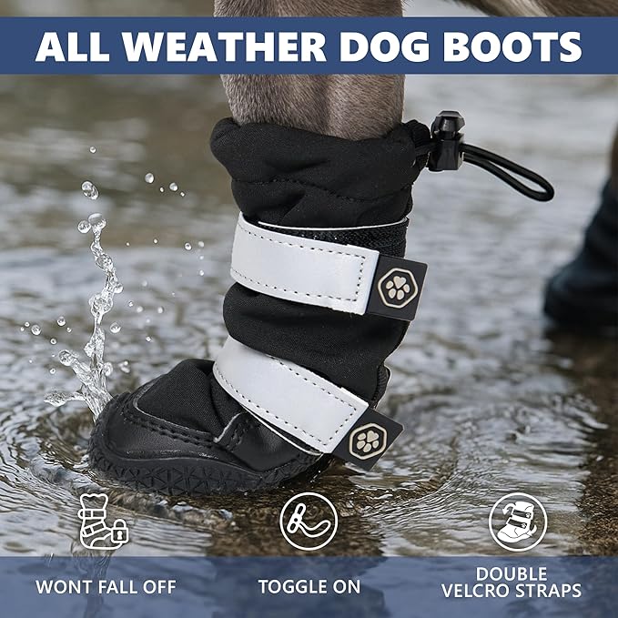 Spark Paws Dog Shoes, Waterproof Dog Boots for Medium to Large Dogs, Non Slip, Breathable Dog Booties and Paw Protectors - 4PCS Doggie Hiking Boots with Reflective Straps - Black, Size 6