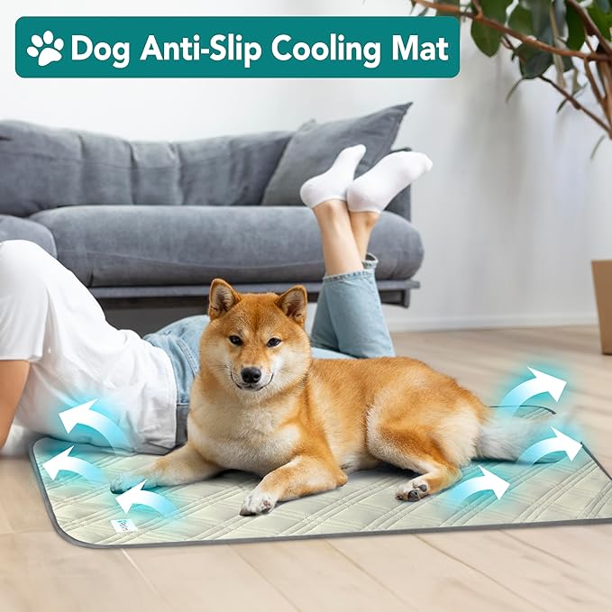 PetAmi Waterproof Cooling Mat for Dog, Premium Pet Cooling Blanket for Bed Crate, Anti Slip Indoor Dog Cool Pad for Sleeping, Q-MAX Large Sofa Couch Cover Mat for Cat, Beige, 40x60