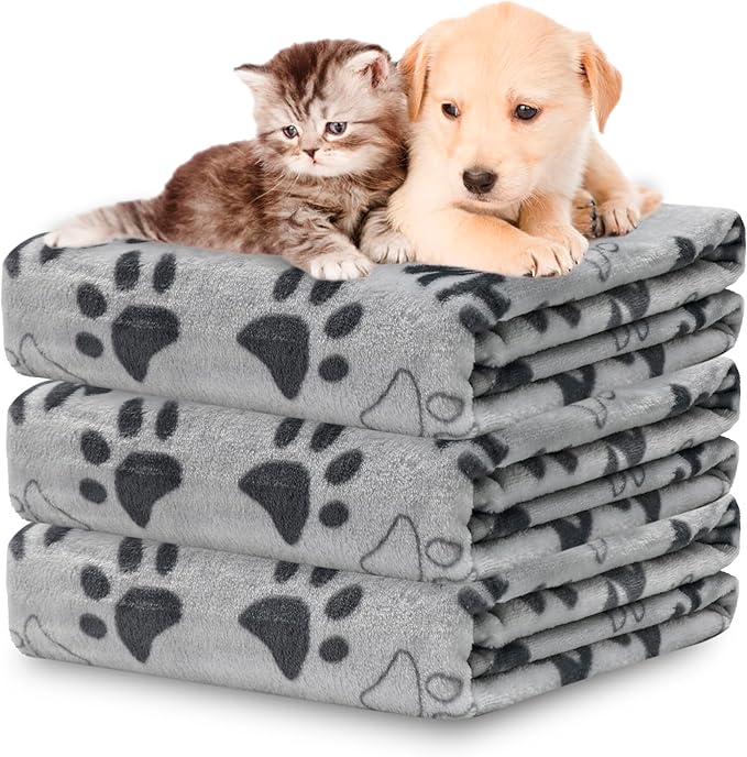 Soft Dog Blanket for Large Dogs - Fluffy Pet Blanket for Cats & Puppy, Reversible Paw Print Design Throw Blanket for Bed, Couch, or Travel - 41x31 Inch, Gray