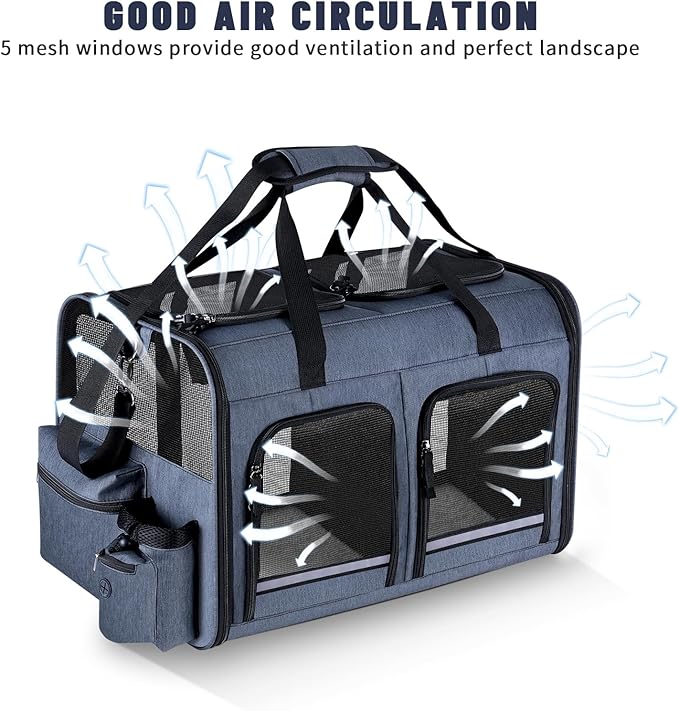 Cat Carrier for 2 Cats, Foldable Double Cat and Dog Carrier, Small to Medium Size, 2 Front Zippered Compartments,Two Pets Carrier for Outdoor Travel,Mulitple Cat Carrier, Grey