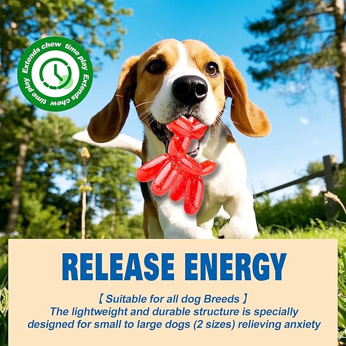 Durable Dog Chew Toy – Balloon Dog Shape, 6.14” for Medium & Large Dogs, Tough Plastic, Interactive Chew Toy for Boredom & Dental Health（Red）