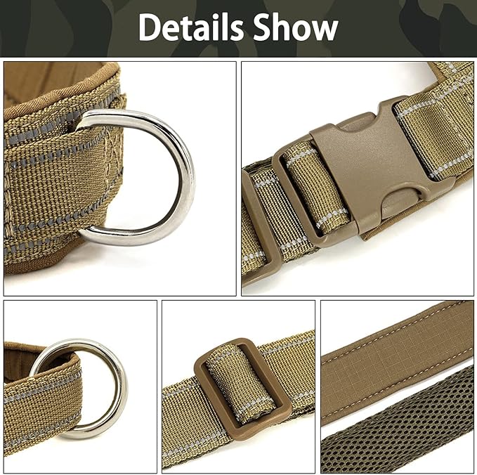 No Pull Dog Harness Brown for Small Medium Large Sized Dog, Reflective Escape Proof Adjustable Dog Harnesses with 2 Patch, M