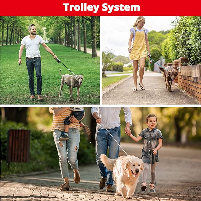 Long Dog Leash 30 FT: Heavy Duty Rope Leashes for Dogs Training with Swivel Lockable Hook Reflective Threads Bungee and Padded Handle - Dog Lead for Large Small Medium Dogs Outside Walking Hiking Red