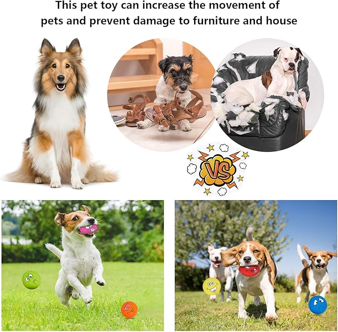 Dog Toy Squeaky Dog Toys Funny Face Chewing Latex Rubber Soft Fetch Play Interactive Dog Balls for Puppy Small Medium Pet Dog (6PCS)