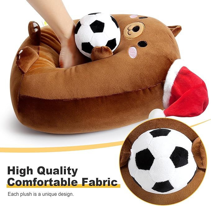 Onsoyours Original Christmas Bear Plush with Soccer Ball Santa Hat, Cute 12 inch Sport Brown Bear Stuffed Animal, Ultra Soft Hugging Xmas Gift Plush Toy for Kids & Adults