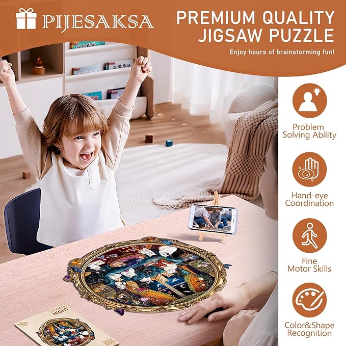 Wooden Puzzles for Adults, Cat Party Night Wooden Jigsaw Puzzle for Adults, Wood Puzzles Adult, Unique Shape, Presents for Friends, Wall Art Home Decor (M-11.4 * 11.1in - 190 pcs)
