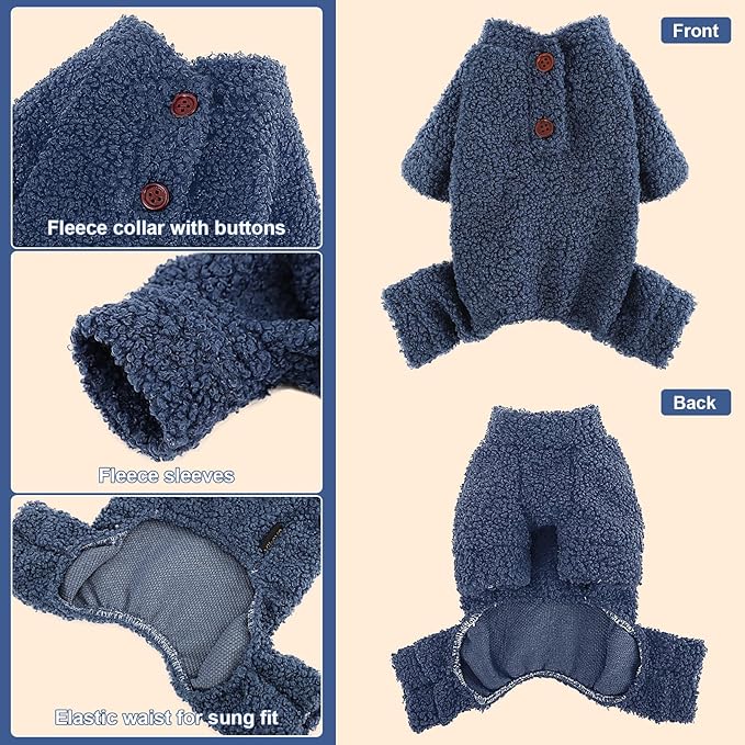 Dog Sweaters for Small Dogs Winter Dog Pajamas Sized Dogs Boy Girl Fleece Pet Clothes Puppy Outfit 4 Legs Jumpsuits for Chihuahua Yorkie Cat Apparel (Blue, XX-Small)