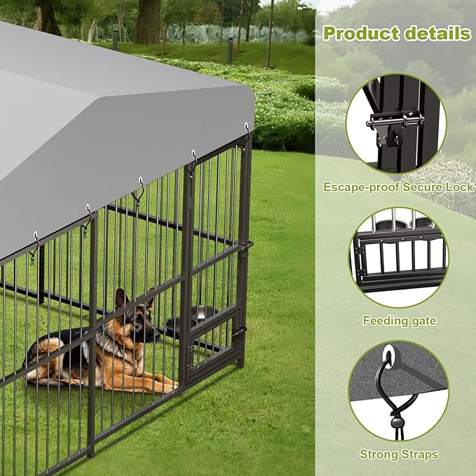 10x10x6 FT Large Dog Kennel Outside, Heavy-Duty Outdoor Cage with Roof and Lock,Covered Outside Kennel,for Medium and Large Dogs,Easy Assembly