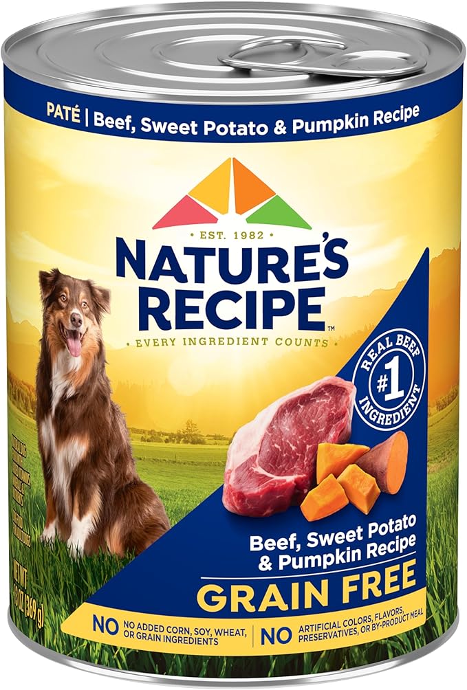 Nature's Recipe Grain Free Wet Dog Food Beef, Sweet Potato, and Pumpkin Recipe, 13 oz. Can (Pack of 12)