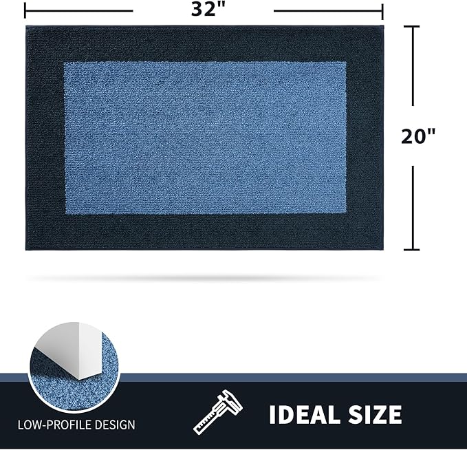 PURRUGS Dirt Trapping Door Mat 20" x 32", Non-Slip/Skid Machine Washable Entryway Rug, Shoes Scraper, Throw Rug, Super Absorbent Area Rug for Muddy Wet Shoes and Paws, Light Blue & Navy