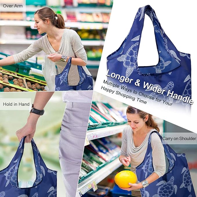 BeeGreen Animal Reusable Shopping Bags Grocery Totes 10 Pack with Zipper Carry Pouch Cute Shopper Bags XLarge Machine Washable Durable Gifts for Animal Lovers Women