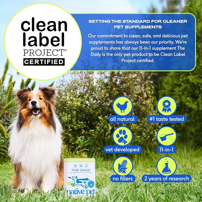 Native Pet Dog Vitamins & Supplements - 11-in-1 Vitamin Powder for Dog Food Topper - Collagen, Glucosamine, Probiotics, Omega & More- Supports Healthy Gut, Mobility & Overall Health - 90 Scoops