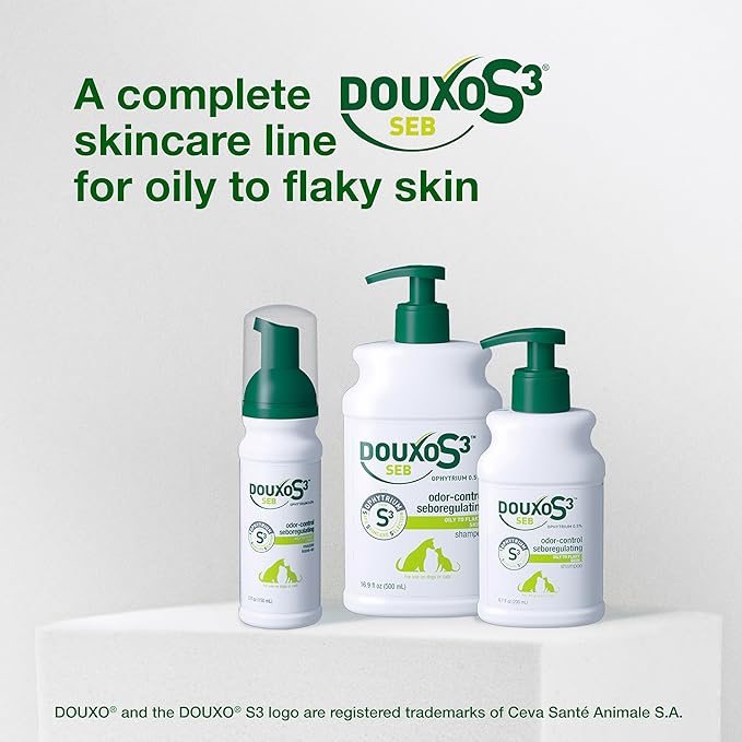Douxo S3 SEB Shampoo, Contains 0.5% Ophytrium, Odor Control & Seboregulating, for Oily to Flaky Skin, Seborrhea, for Dogs and Cats, 6.7 fl. oz. (200mL)