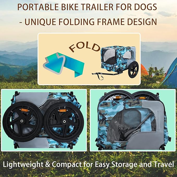Collapsible Dog Bike Trailer for Small & Medium Pets - 16" All-Terrain Wheels, Universal Hitch, Quick Release & Non-Slip Floor - Internal Leash, Bicycle Accessories