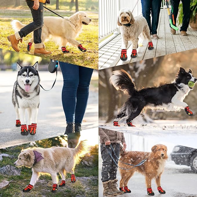 DcOaGt Dog Boots Waterproof Dog Shoes for Small Medium Large Puppy with Reflective Straps Anti-Slip Sole,Paw Protector Dog Booties for Hot Pavement Winter Snow Rain Hiking 4PCS Red