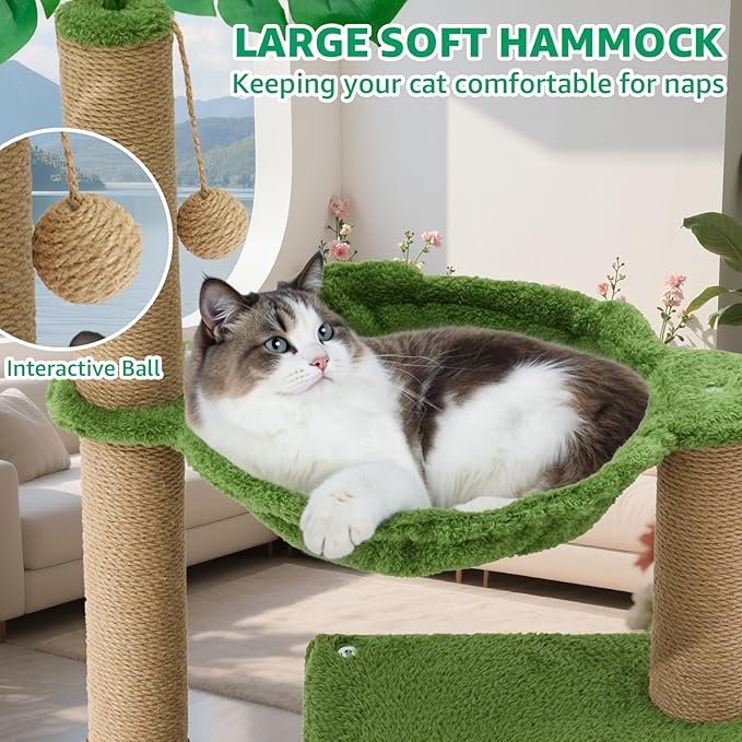 37" Cat Tree Tower for Indoor Cats，2-in-1 Multi-Functional Comfort with Premium Sisal Scratching Post, Cat Cando with Mouse Hole and Plush Toy Ball Large Hammock for Kitty or Small Cats