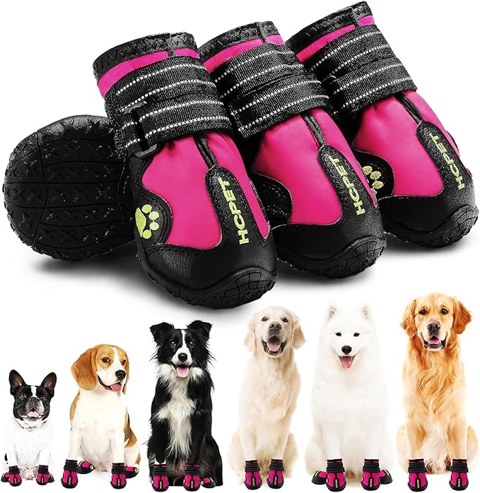 Hcpet Dog Shoes, Dog Boots for Large Dogs, Waterproof Dog Booties Paw Protector for Summer Hot Pavement, Winter Snowy Day, Outdoor Walking, Indoor Hardfloors Anti Slip Sole Pink Size 7