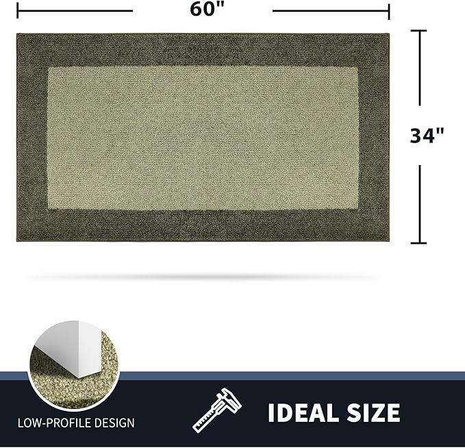 PURRUGS Dirt Trapping Door Mat 34" x 60", Non-Slip/Skid Machine Washable Entryway Rug, Shoes Scraper, Throw Rug, Super Absorbent Area Rug for Muddy Wet Shoes and Paws, Budding Green & Sage Green