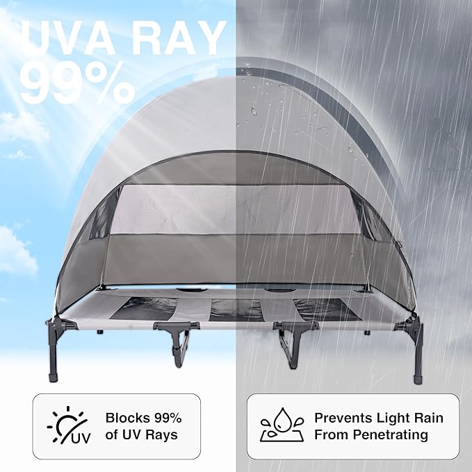 Elevated Outdoor Dog Bed with Canopy – Cooling Camping Tent, Removable Shade, Off-Ground Cot, Large