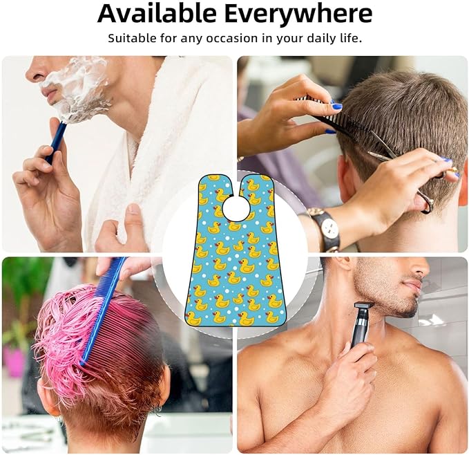 Beard Hair Catcher for Men, Waterproof Shaving Bib Apron Non-Stick, Trimming Tool for Dad Husband, Yellow Rubber Duck Print Shave Bib