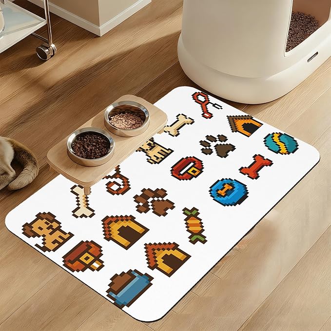Dog Fun Pet Feeding Mat–Quick Dry Absorbent Dog Cat Food Mat, Non Slip Waterproof Bowl Placemat for Messy Eaters, Pet Accessories for Floors 16"x24"