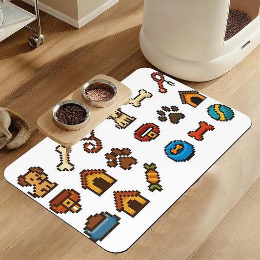 Dog Fun Pet Feeding Mat–Quick Dry Absorbent Dog Cat Food Mat, Non Slip Waterproof Bowl Placemat for Messy Eaters, Pet Accessories for Floors 16"x24"