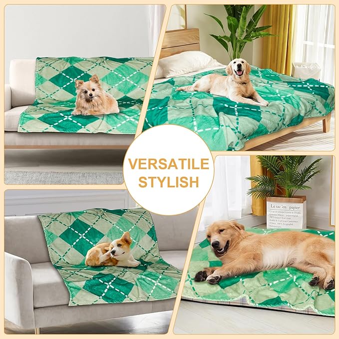 Premium Soft Dog Blanket - Brown Flannel Fleece - Paw Print - Small/Medium Dog, Puppy & Kitten,Green