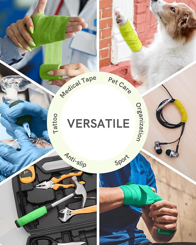 FriCARE Self Adhesive Bandage Wrap, Medical Tape in First Aid Kit, Cohesive Bandages for Wounds Sport Vet, FSA/HSA Eligible, 2 Inches X 5 Yards 6 Rolls, Lush