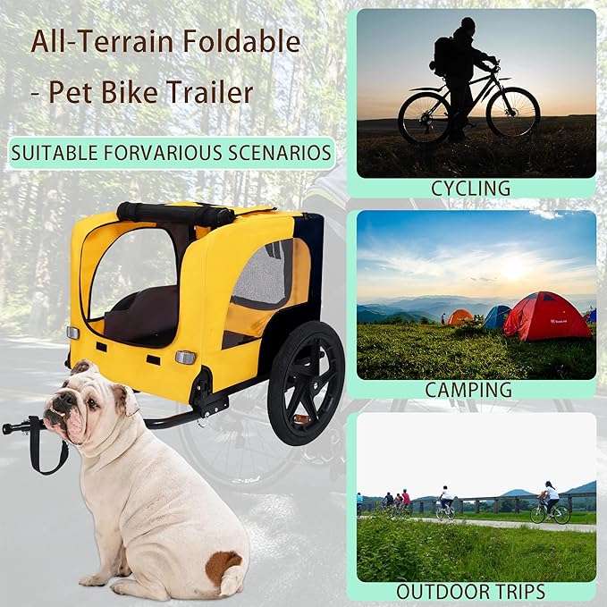 Collapsible Dog Bike Trailer for Small & Medium Pets - 16" All-Terrain Wheels, Universal Hitch, Quick Release & Non-Slip Floor - Internal Leash, Bicycle Accessories