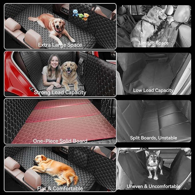 Dog Car Seat Cover for Back Seat, Waterproof Back Seat Extender for Dogs w/Door & Headrest Protector, Hard Bottom Pet Bed Hammock Holds 420lbs, for Cars SUVs Small Trucks(Not for 3-row seats)
