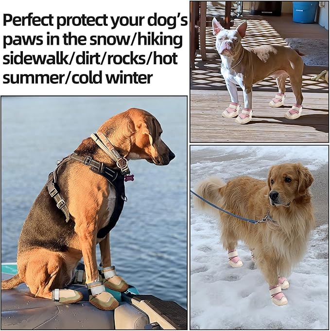 Hcpet Dog Boots for Large Dogs, Dog Shoes for Hot Pavement Winter Snow, Paw Protector Dog Booties Designed for Comfort and Breathability, Outdoor Booties for Small Medium Dogs for Hiking Brown Size 4