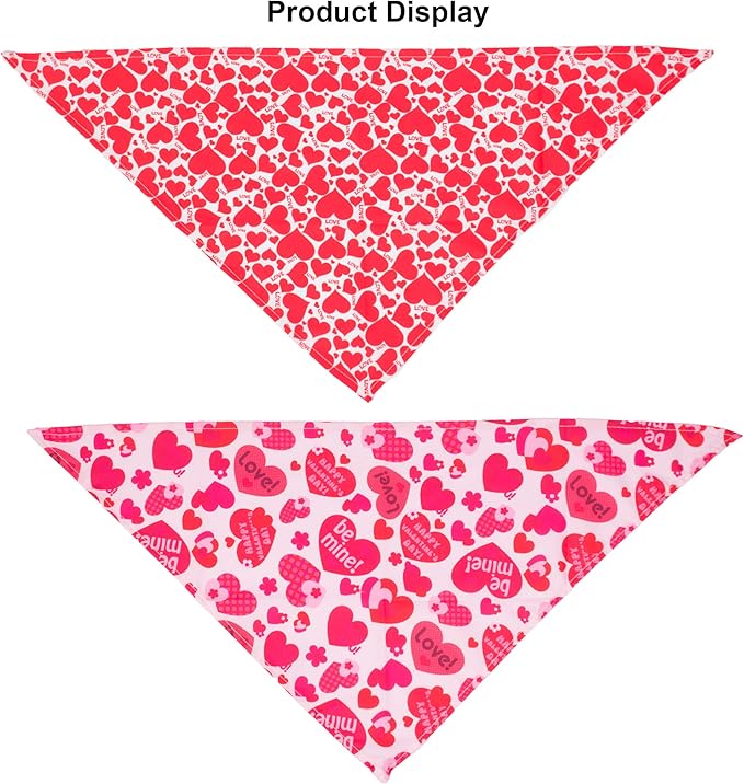 ADOGGYGO 4 Pack Valentine Dog Bandana Triangle Pet Scarf Red Pink Heart Pattern Valentine Bandanas for Small Dogs Pets (Small)