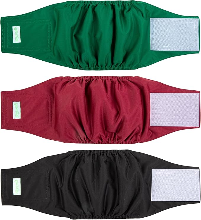 wegreeco Washable Male Dog Belly Band (Stylish Pattern)- Pack of 3 - Washable Male Dog Belly Wrap, Dog Diapers Male (Burgundy, Black, Jade, X-Large)
