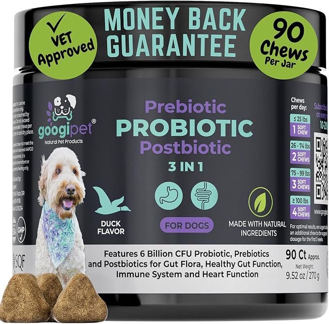 Googipet Probiotics for Dogs Digestive Health - Prebiotics and Probiotics Chews for Dogs Gut Health + Digestive Enzymes - Dog Probiotics for Yeast Itchy Skin Itchy Ears w/Papaya, Pumpkin, & Fiber