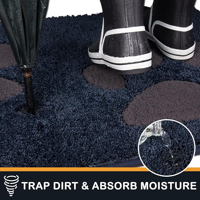 PURRUGS Dirt Trapping Door Mat 20" x 31.5", Non-Skid/Slip Machine Washable Microfiber Entryway Rug, Dog Doormat, Super Absorbent Welcome Mat for Muddy Wet Shoes and Paws, Navy Blue