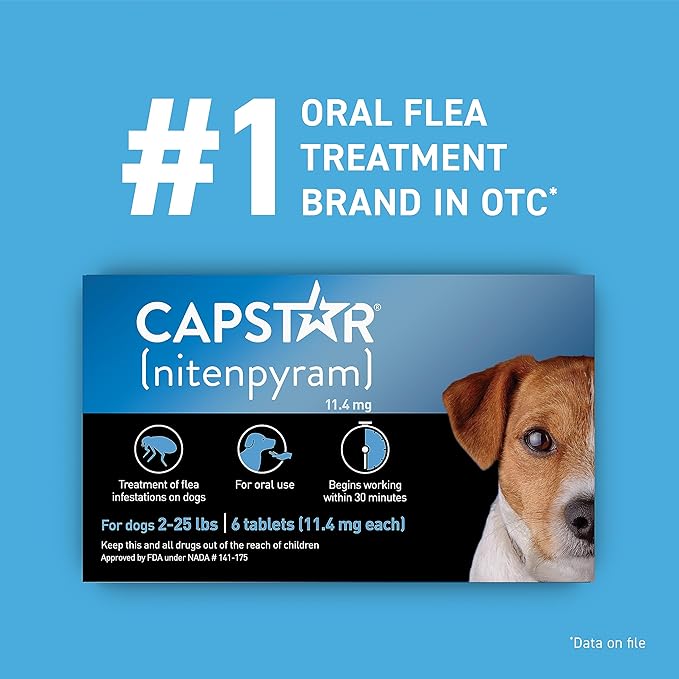 Capstar (Nitenpyram) Fast-Acting Oral Flea Treatment for Dogs 2-25 Lbs, Vet-Recommended Medication Tablets, Flea Tablets for Dogs Start Killing in 30 Minutes, 6 Doses