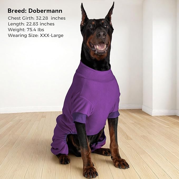 cyeollo Fleece Dog Pajamas Dog Pjs Jumpsuit Thermal Dogs Onesie Stretchable Doggie Coat Warm Pet Clothes for Medium to Large Sized Dogs Apparel, Purple 3XL