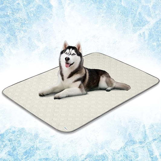 PetAmi Waterproof Cooling Mat for Dog, Premium Pet Cooling Blanket for Bed Crate, Anti Slip Indoor Dog Cool Pad for Sleeping, Q-MAX Large Sofa Couch Cover Mat for Cat, Beige, 60x80