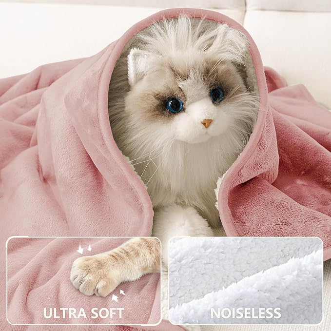 Smiry Waterproof Dog Bed Blanket, Leakproof Pet Throw Blanket for Bed Couch Sofa, Reversible Sherpa Fleece Furniture Protector Cover for Small Medium Large Dogs Cats (Dusty Pink, 40x57 inches)