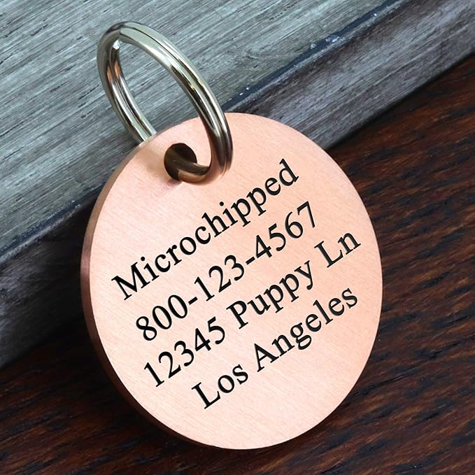 Ultra Joys Dog ID Tag, Custom Pet Tag, Personalized Dog Tags, Pet ID Tag, Brushed Stainless Steel Round Cat Tag Rose Gold Small