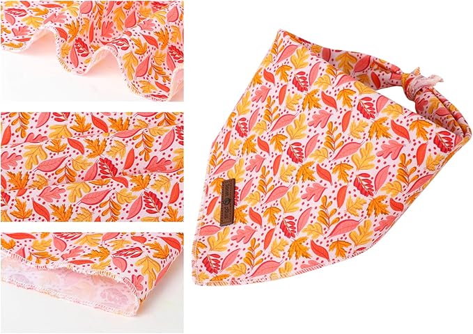 Lionet Paws Cotton Dog Bandanas,Pink Yellow Leaves Comfortable Dog Bandana Bibs Scarf Dogs Kerchief,Autumn Scarves for Small Medium Dogs Pets