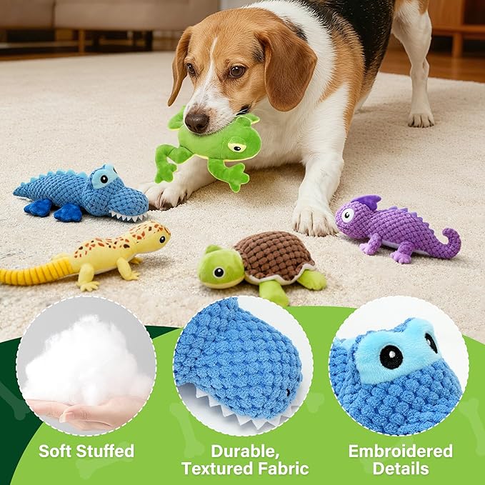 Prime Pets Dog Toys, 5 Pack, Plush Crinkle Squeaky Dog Toys, Assortment Value Bundle Animal Pet Toy for Small Medium Large Dogs, Stuffed Puppy Chew Toy