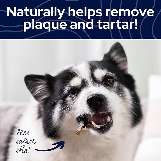 HOLI Wild Caught Salmon Skin Dog Dental Chews, Natural Single Ingredient Oral Hygiene Dog Treats, Reduces Plaque, Tartar Control, Omega 3 & 6 for Healthy Coat