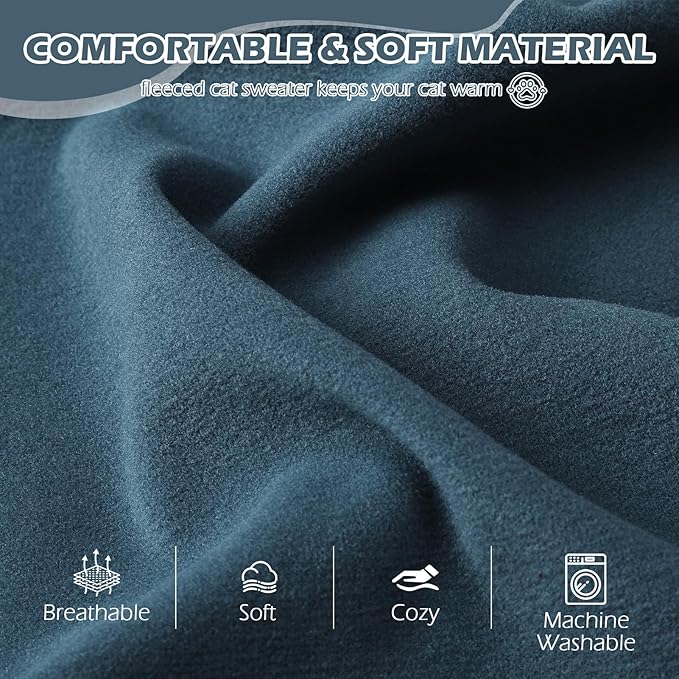 EXPAWLORER Soft Cat Sweater - Sweaters for Cats Only Warm Kitten Clothes, Fall and Winter Pet Coat Pullover Design, Fleece Sweatshirt Clothing Also for Puppy Small Dogs, Blue Small