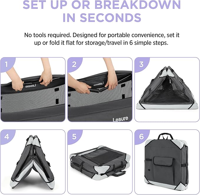 Lesure Collapsible Dog Crate - Portable Travel Kennel for Extra Large Dog, 4-Door Pet Crate with Mesh Windows, Indoor & Outdoor, Pink