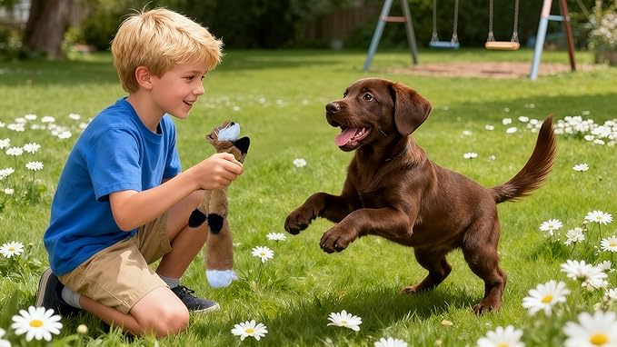 Squeaky Plush No-Stuffing Dog Toys, 4-Pack Animal Set, Fox Tiger Skunk Raccoon, Small & Medium Dogs